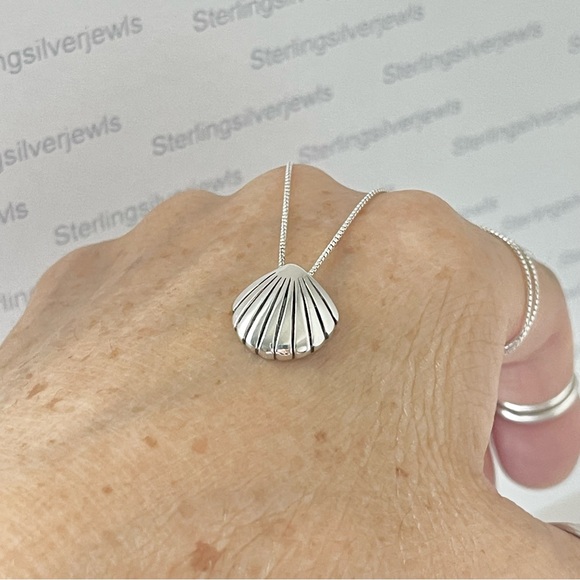 Sterling Silver Small Seashell Necklace, Beach Necklace, Silver Necklaces - Picture 7 of 14